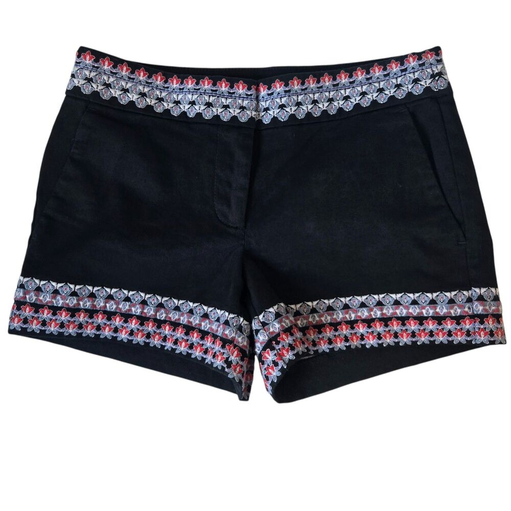 LOFT Black Embroidered Shorts Size 00 NWT Boho Floral Trim